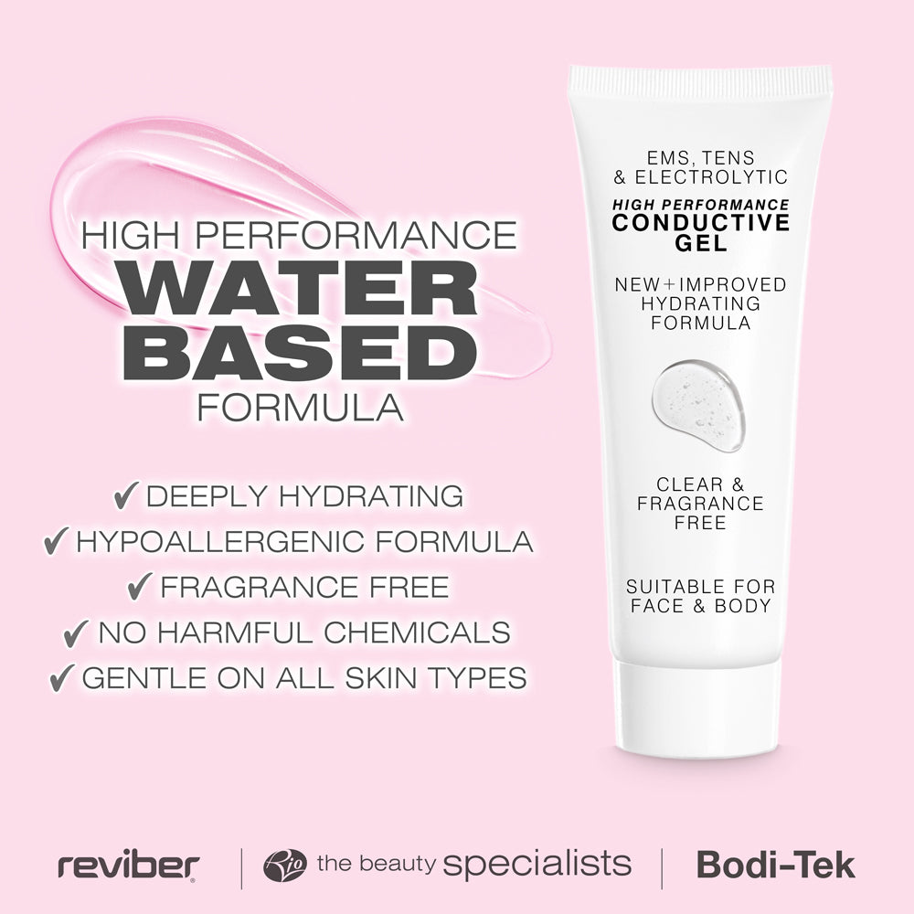 Rio EMS, TENS, Electrolytic & Micro-Current Toning Conductive Gel (4 x 85ml) is hypoallergenic, fragrance-free, and free from harmful chemicals—perfect for deep hydration and compatible with all skin types and EMS toning systems.