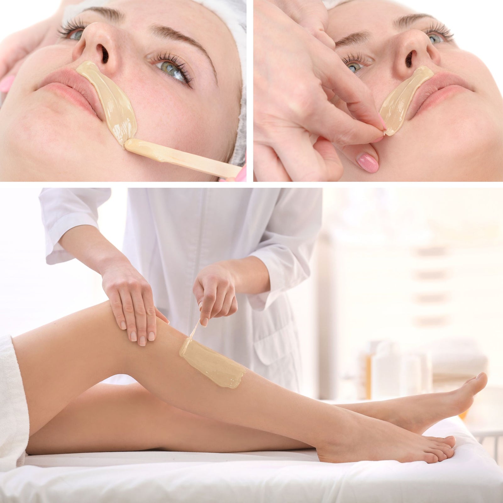 lady having upperlip and legs professionally wax