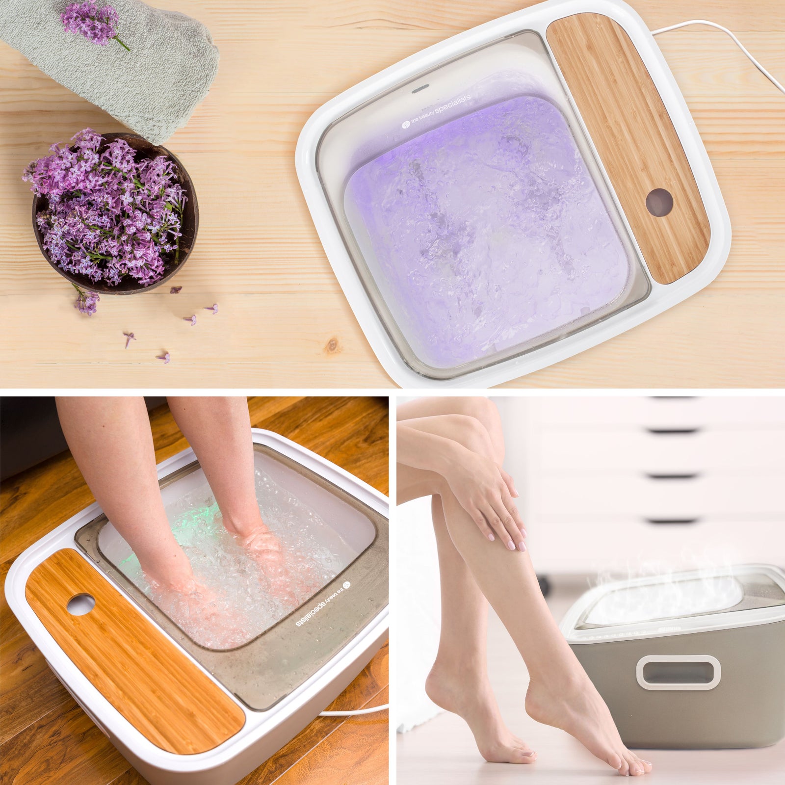 various shots of scandinavian jacuzzi foot spa in use