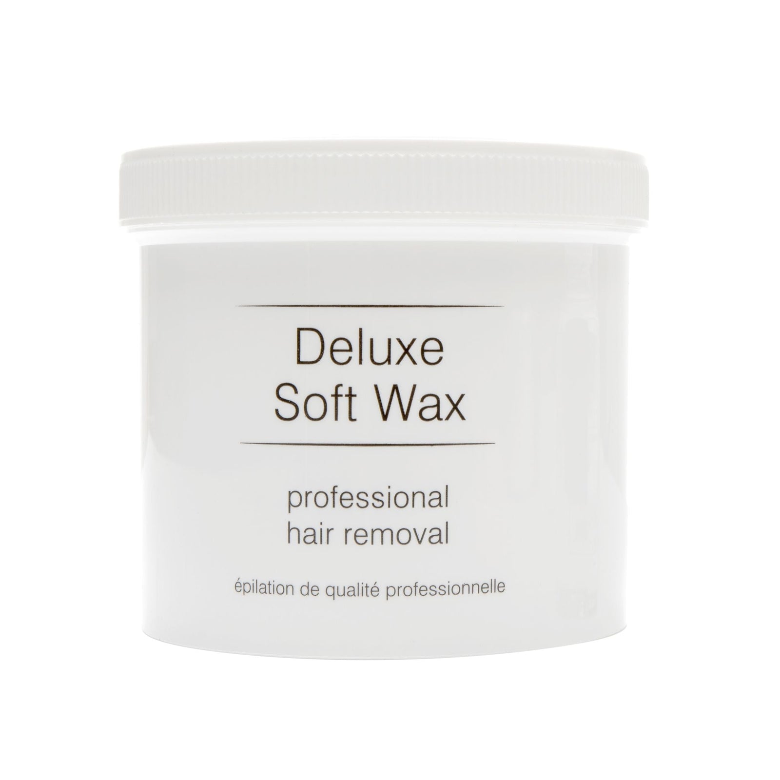 A white plastic jar labeled “Go Smooth Hair Removal Home Waxing Kit” by Rio, featuring English and French text, is shown against a plain white background—perfect for professional-quality waxing at home.