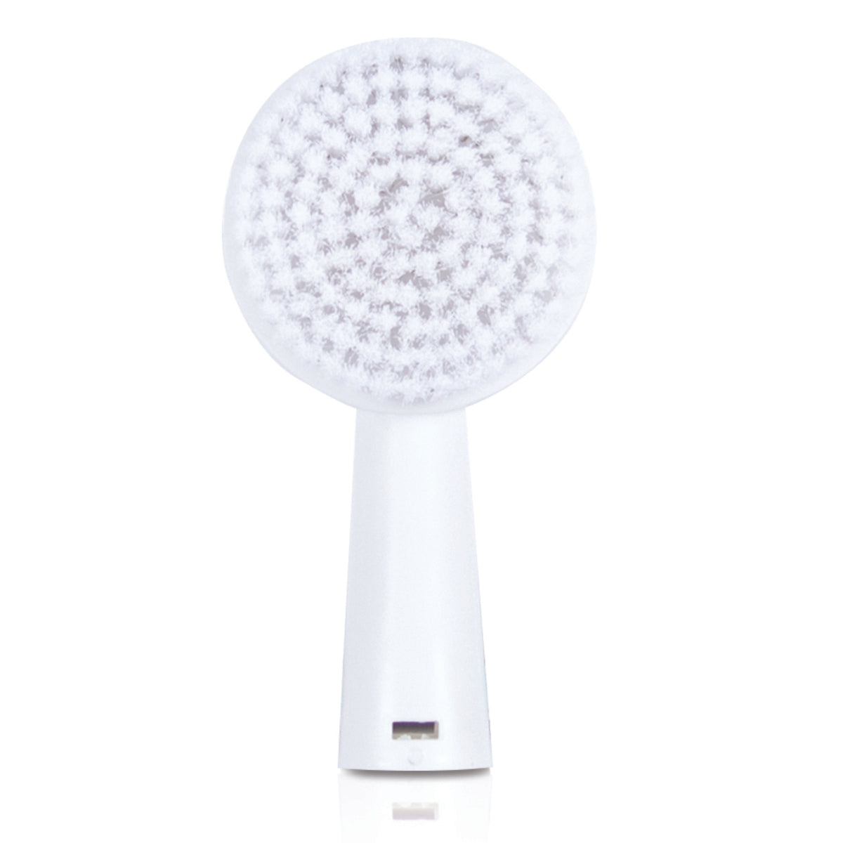 A close-up of the Rio 4-in-1 Facial Cleansing Ultra Soft Brush Head, featuring gentle bristles and a short handle, standing upright against a plain white background.