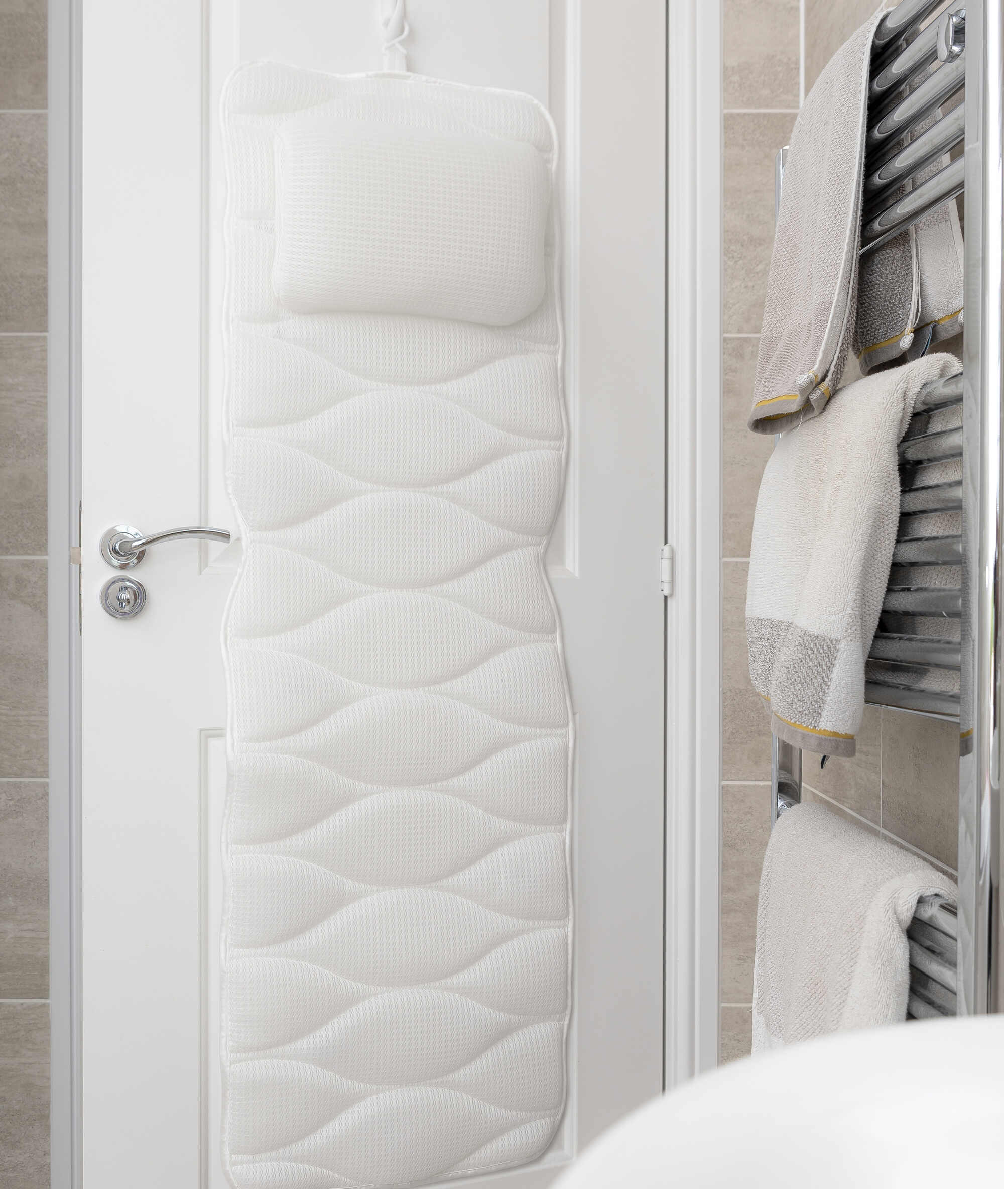 Cuscino Vasca Da Bagno Poemland - Spesso, Antiscivolo, 12 Ventose, Poggiatesta Integrato, Bianco