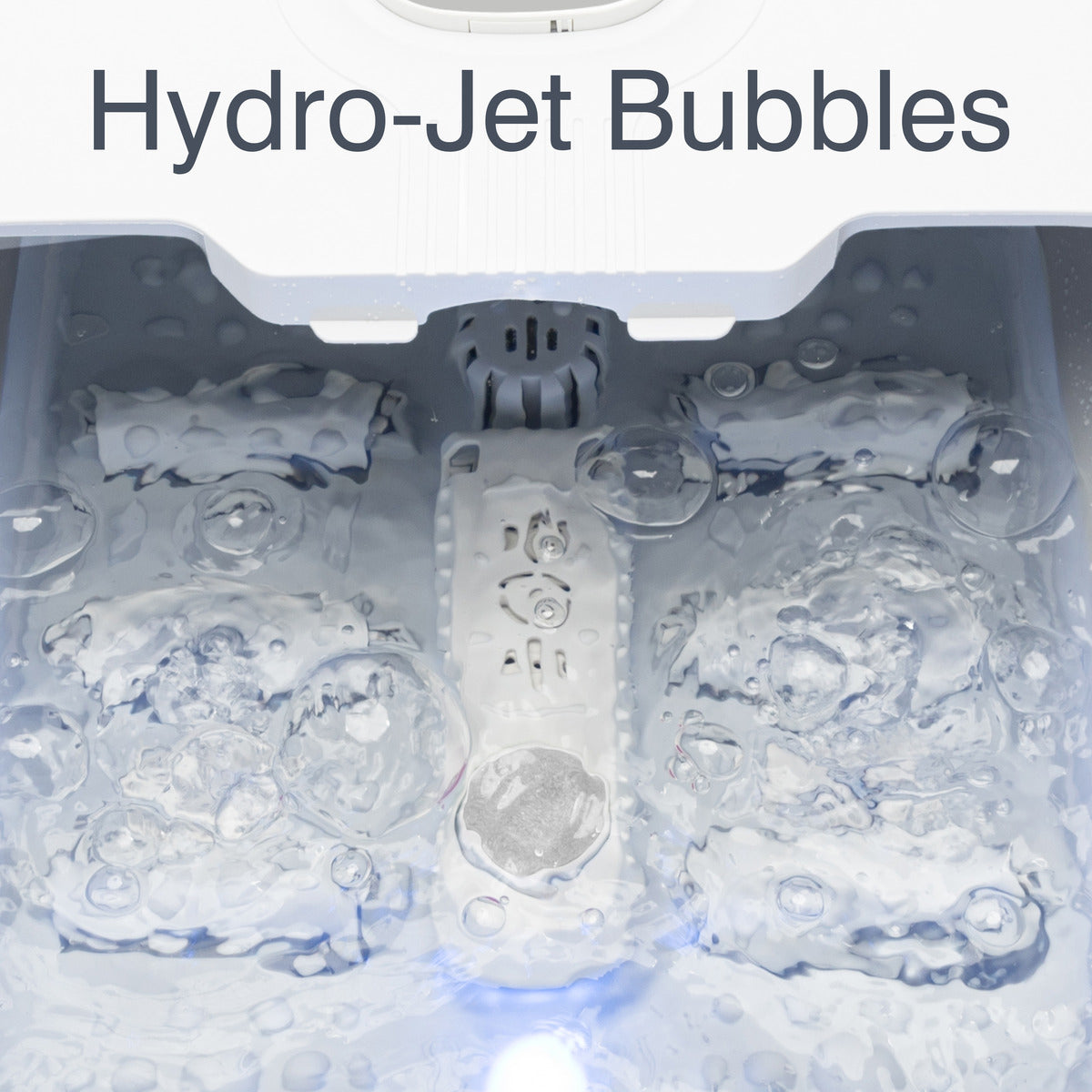 A close-up of bubbling water inside the Rio Deluxe Foldaway Foot Spa Bath, with Hydro-Jet Bubbles at the top, highlighting powerful jets that create bubbles for a refreshing and invigorating foot treatment.