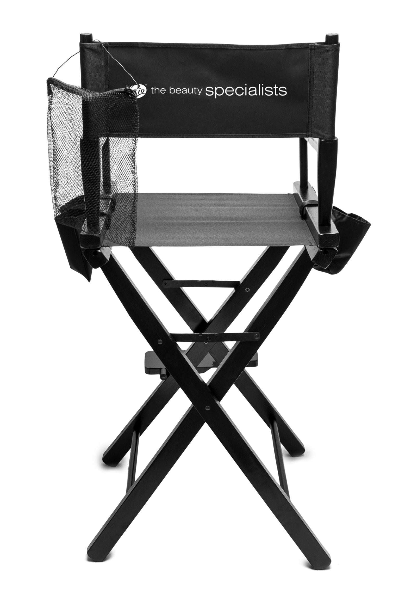 rear view of professional make up artists chair with removable net storage pouch