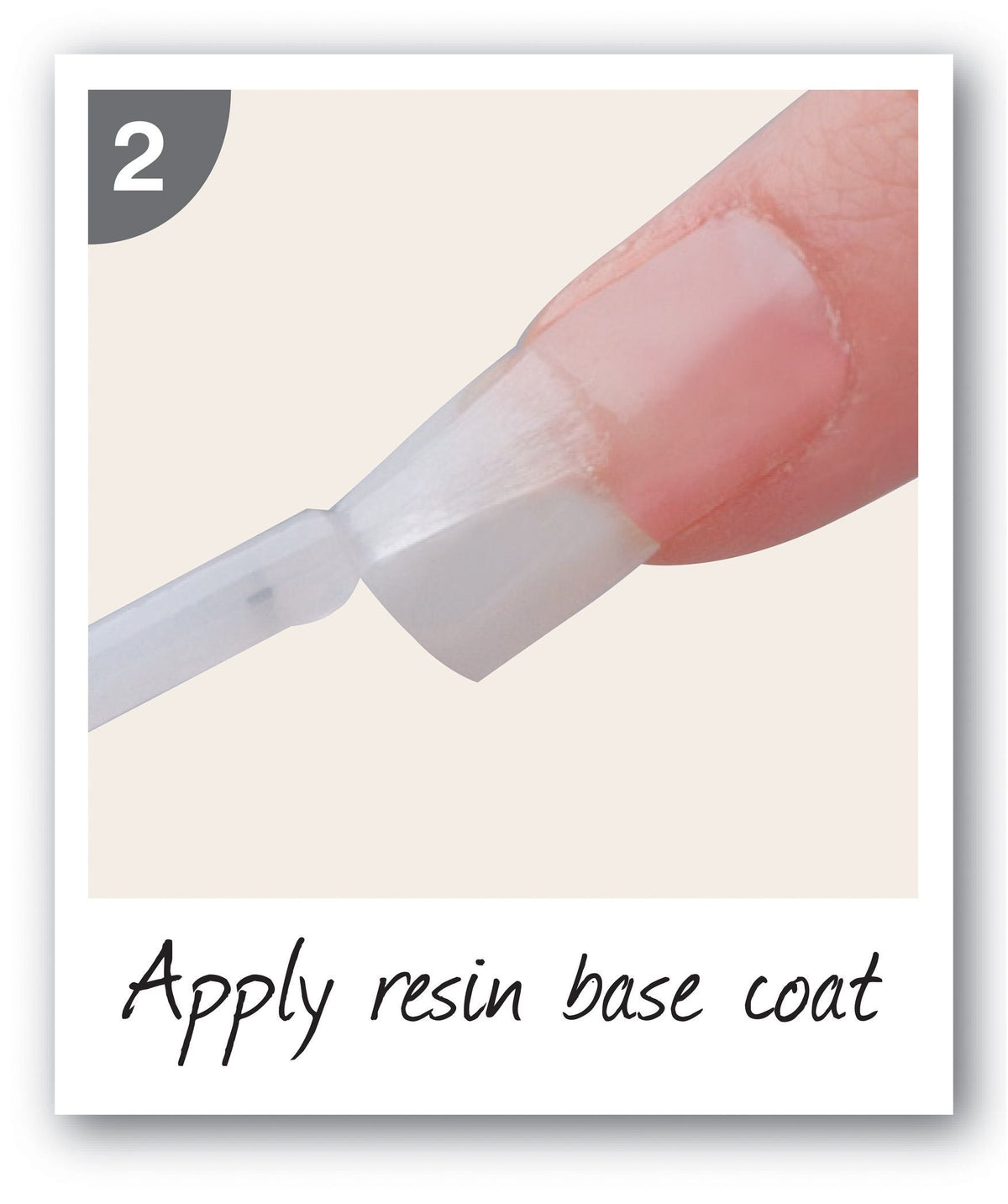 step 2 extension tip being brushed with clear gloss captioned apply resin base coat