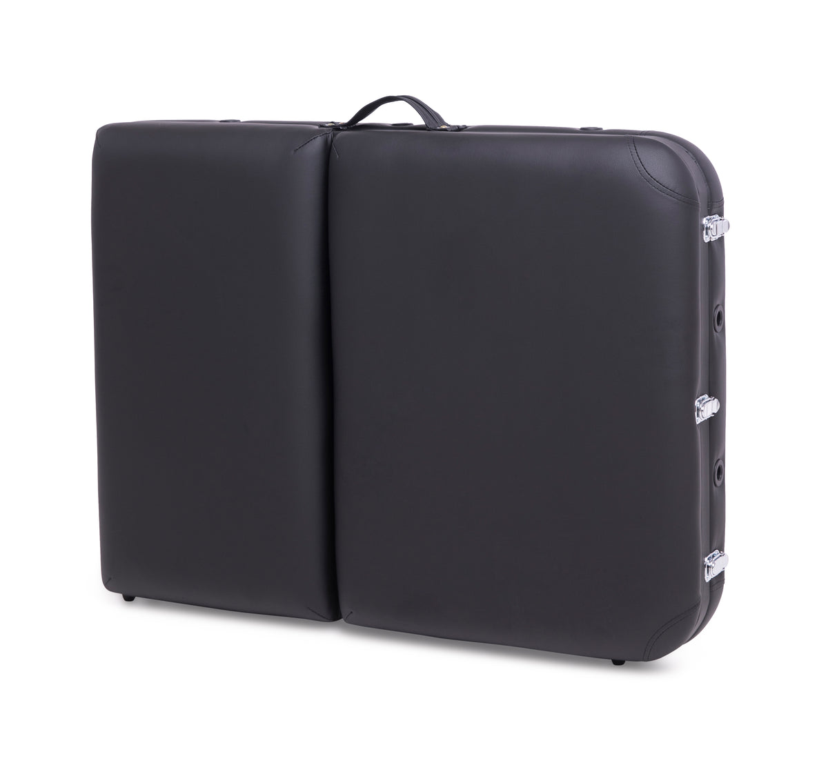 The Rio Professional Aluminium Massage Table & Treatment Couch features a large, black, rectangular portable case with a top handle and side metal latches—ideal for convenient at-home massage sessions.
