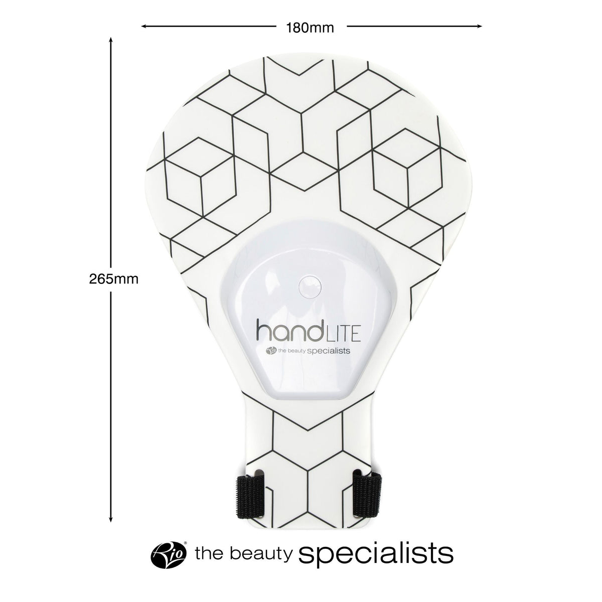Dimensions of the handLITE LED light treatment glove - 180mm wide x 265mm high.