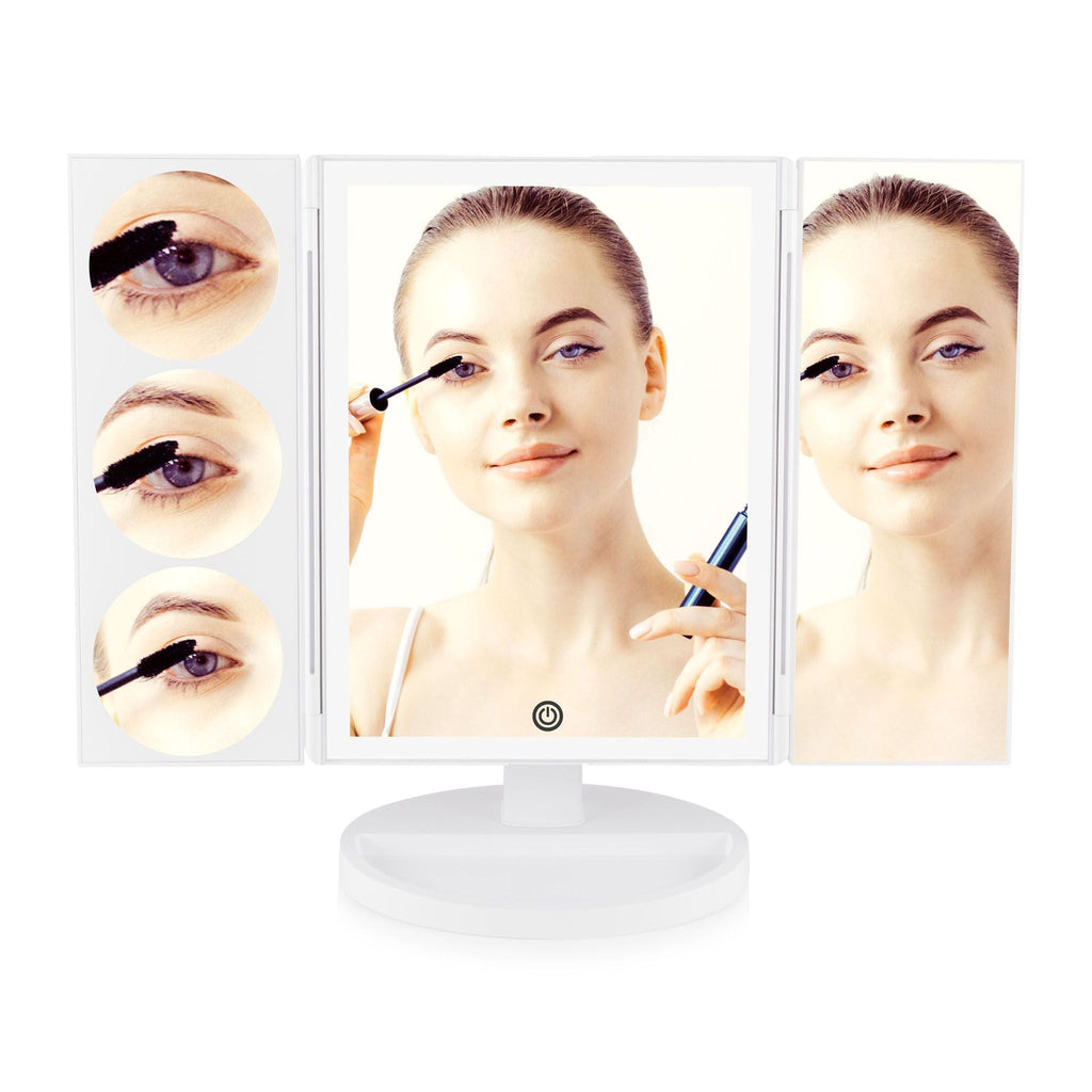 Specchio Trucco con 21 LEDs, Specchio di Vanity Trifold Ruota di 180° Ingrandimento 1x / 2X / 3X Specchio Trucco con 21 LEDs, Specchio di Vanity Trifold Ruota di 180° Ingrandimento 1x / 2X / 3X