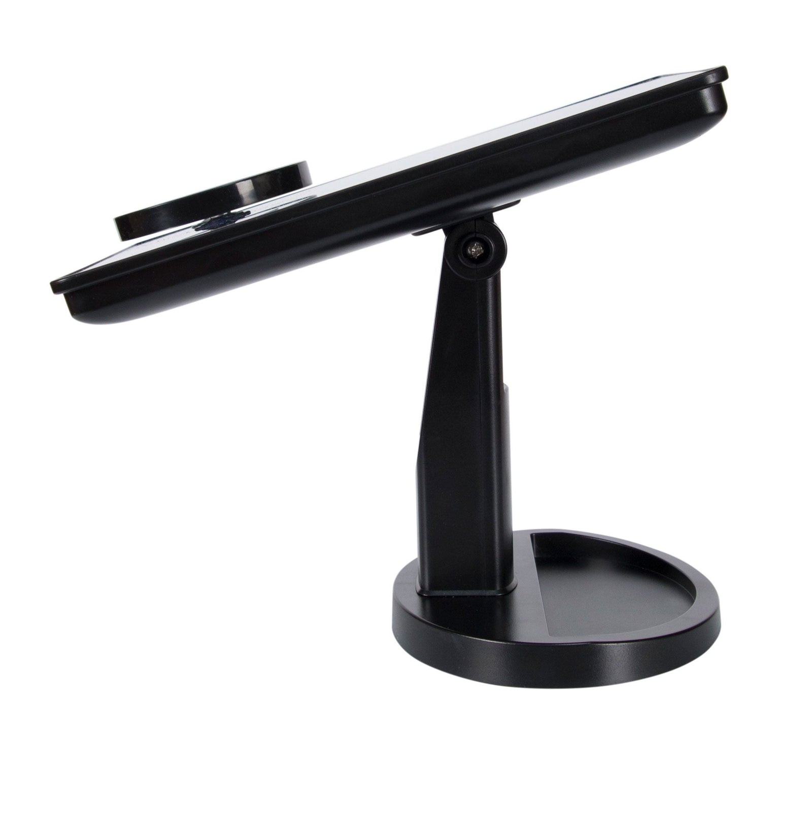 side view of 24 LED touch dimmable make up mirror tilted backwards