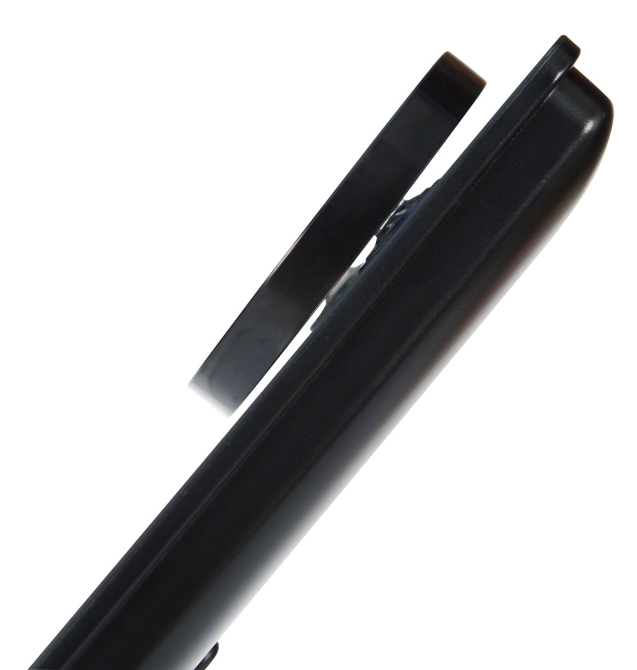 close up side view of compact 10x magnification mirror attached via suction pads to 24 LED touch dimmable make up mirror