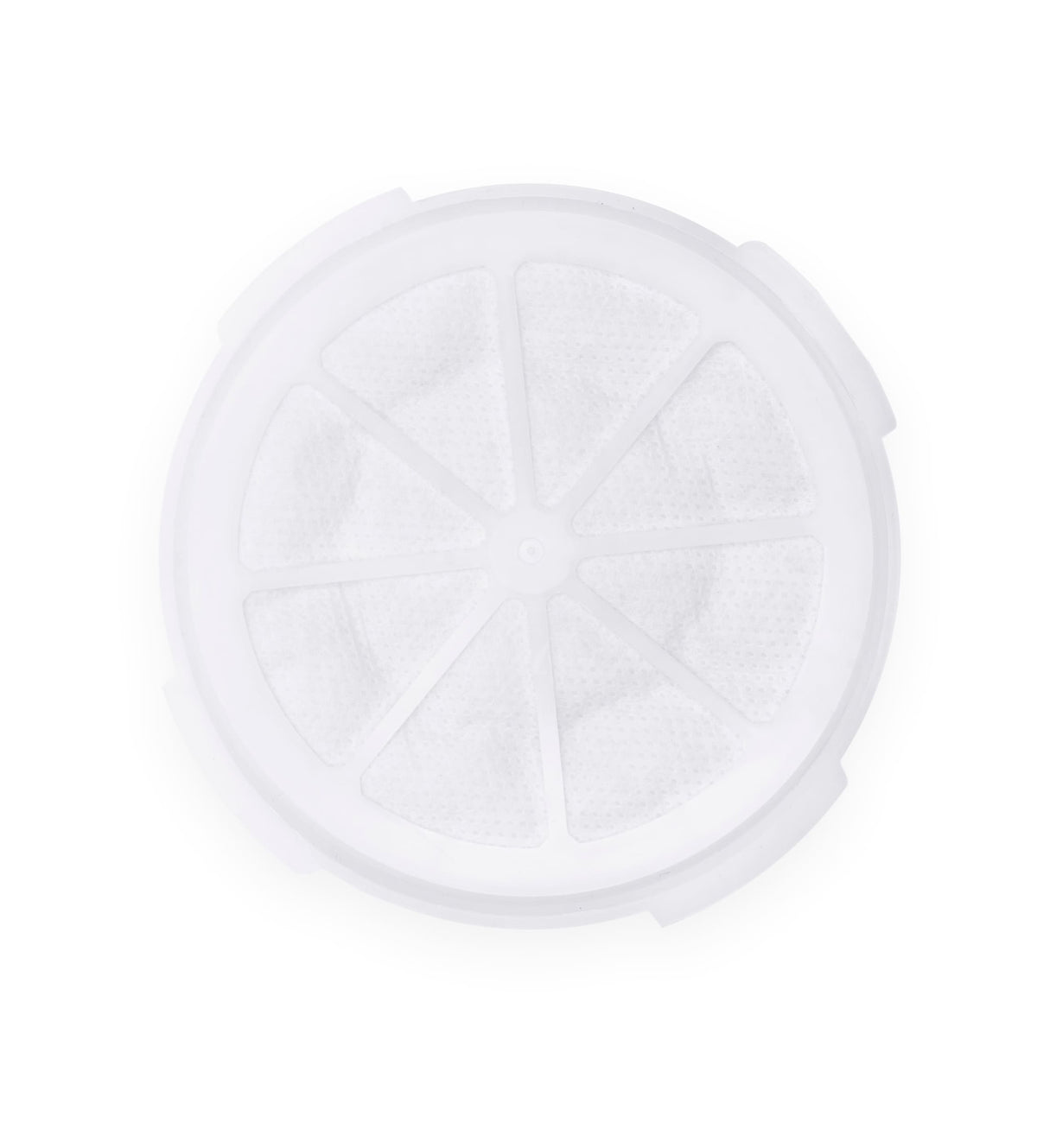 A round, white Rio Aroma-Stream & Air Purifier Filter with a plastic frame divided into seven sections, shown from above on a white background—ideal for your air purifier.