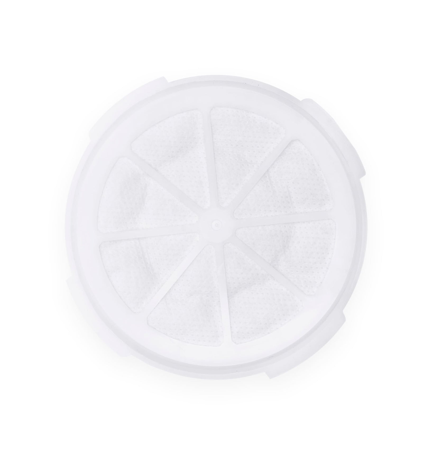 A round, white Rio Aroma-Stream & Air Purifier Filter with a plastic frame divided into seven sections, shown from above on a white background—ideal for your air purifier.