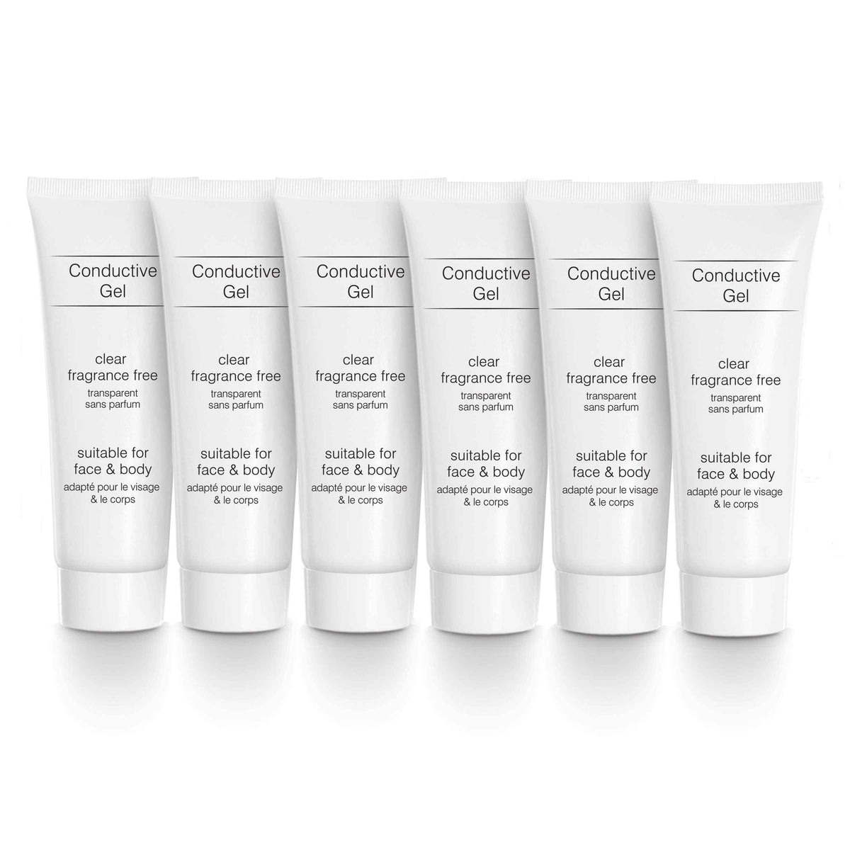 6 tubes of 85ml conductive gel on a white background