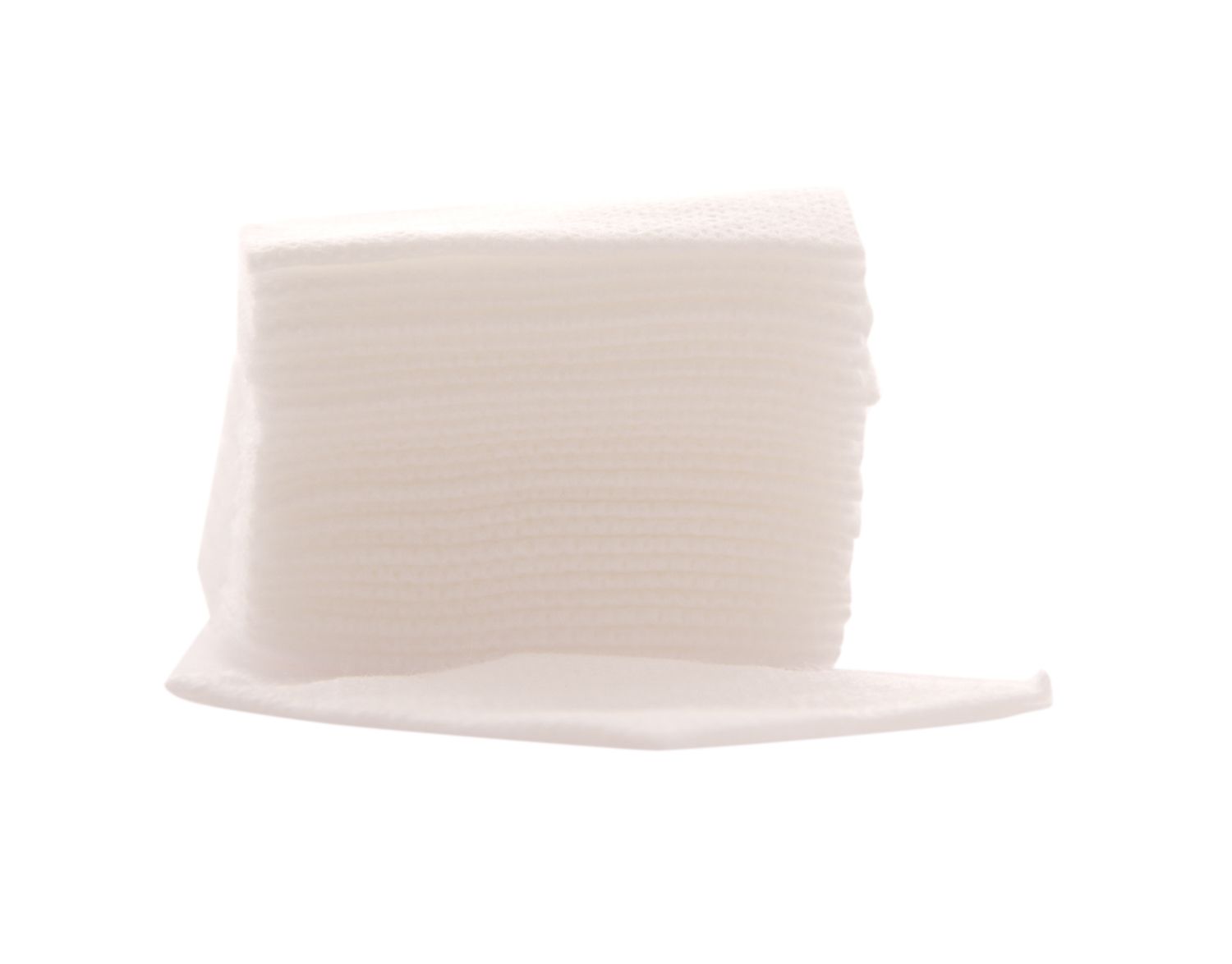 A stack of Rio Lint Free Nail Wipes—white, textured pads—perfect for removing gel polish or cleaning nails, with one pad partially unfolded, displayed on a plain white background.