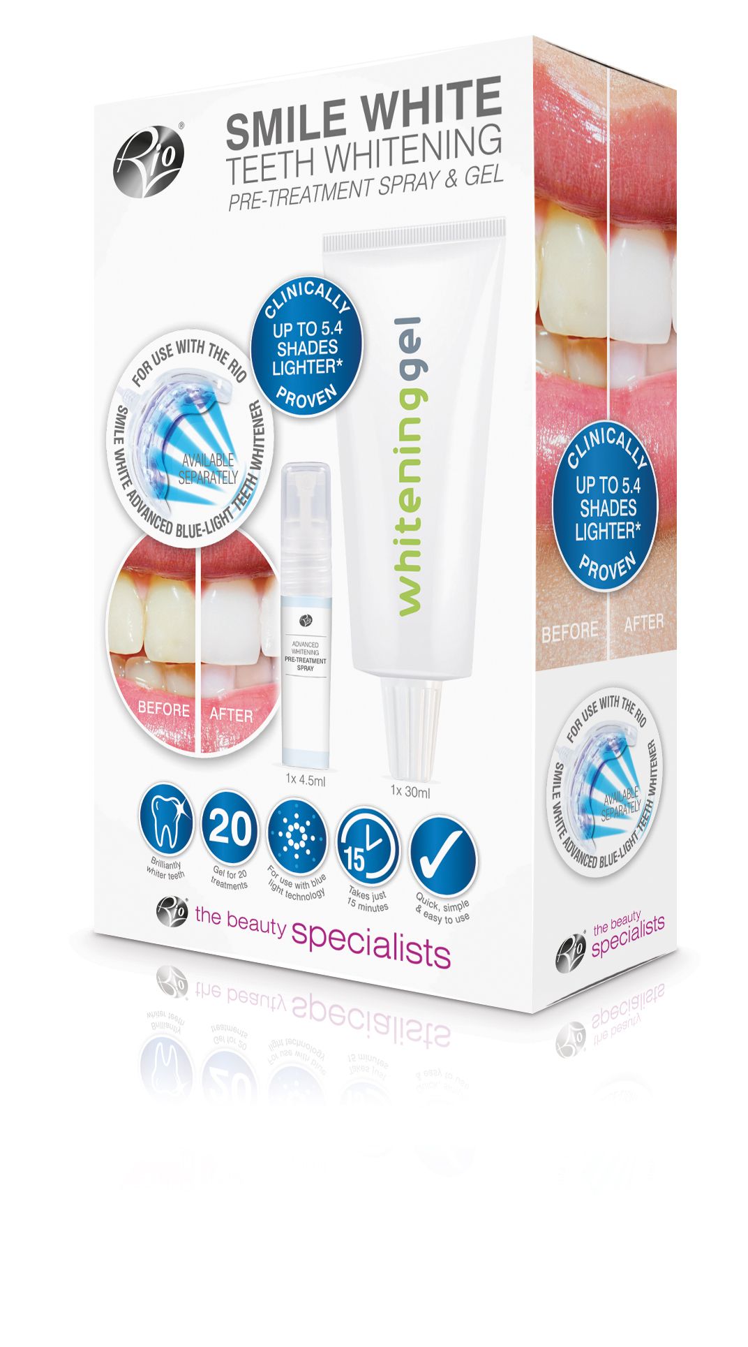 Rio Smile White Advanced Blue-Light Teeth Whitening Pre-Treatment Spray and Gel Refill Pack