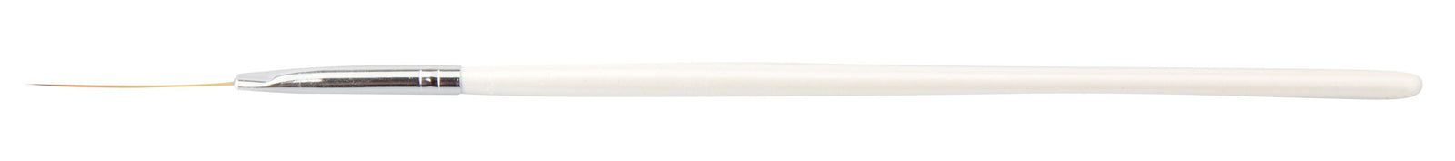 The Rio Striping Nail Art Brush features a white handle, silver ferrule, and thin curved bristle tip for precise nail art designs. Shown on a white background.